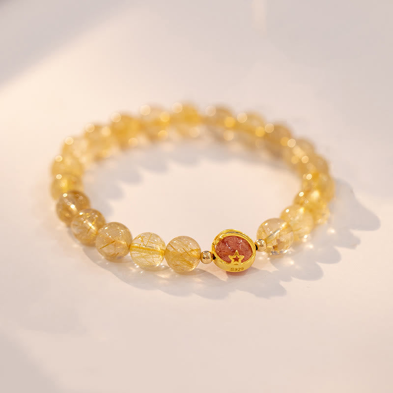 Nimara Ritual Golden Rutilated Quartz Strawberry Quartz Star Protection Bracelet