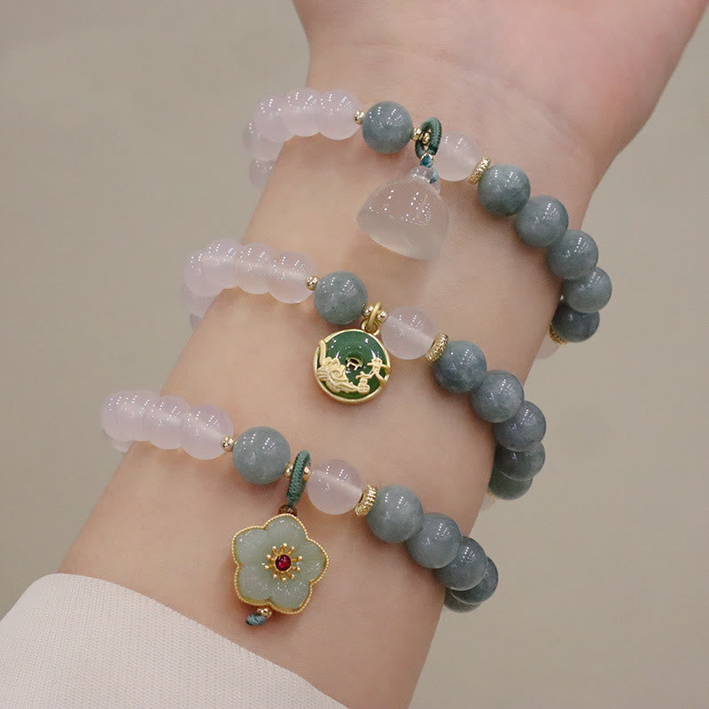 Nimara Ritual White Agate Jade Lotus Flower Peace Buckle Protection Bracelet