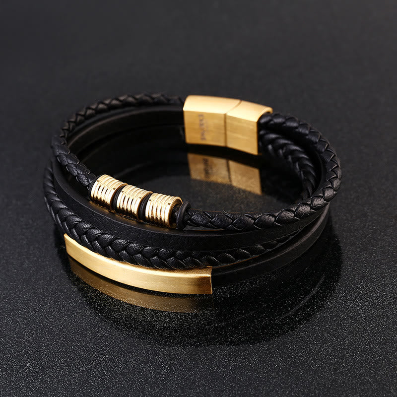 Nimara Ritual Leather Multi-Layer Titanium Steel Balance Braided Magnetic Buckle Bracelet