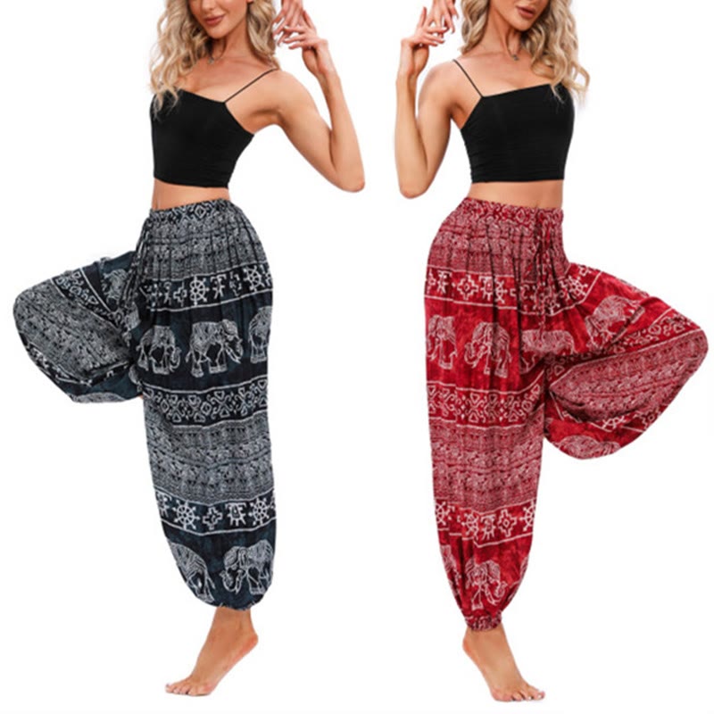 Nimara Ritual Elephant Geometry Pattern Casual Loose Harem Trousers Women's Yoga Pants
