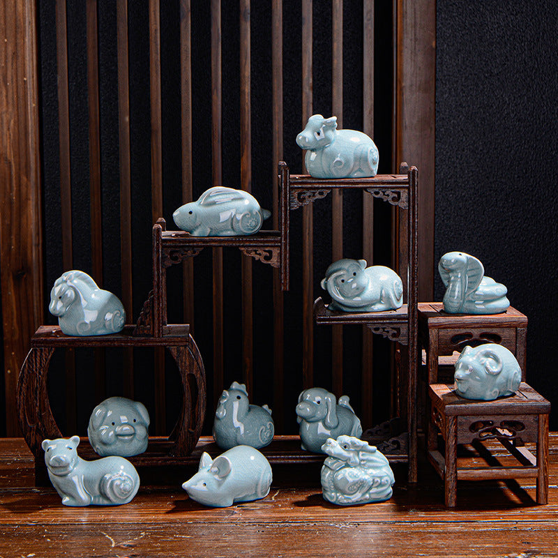 Nimara Ritual Chinese Zodiac Wealth Ceramic Tea Pet Home Figurine Decoration