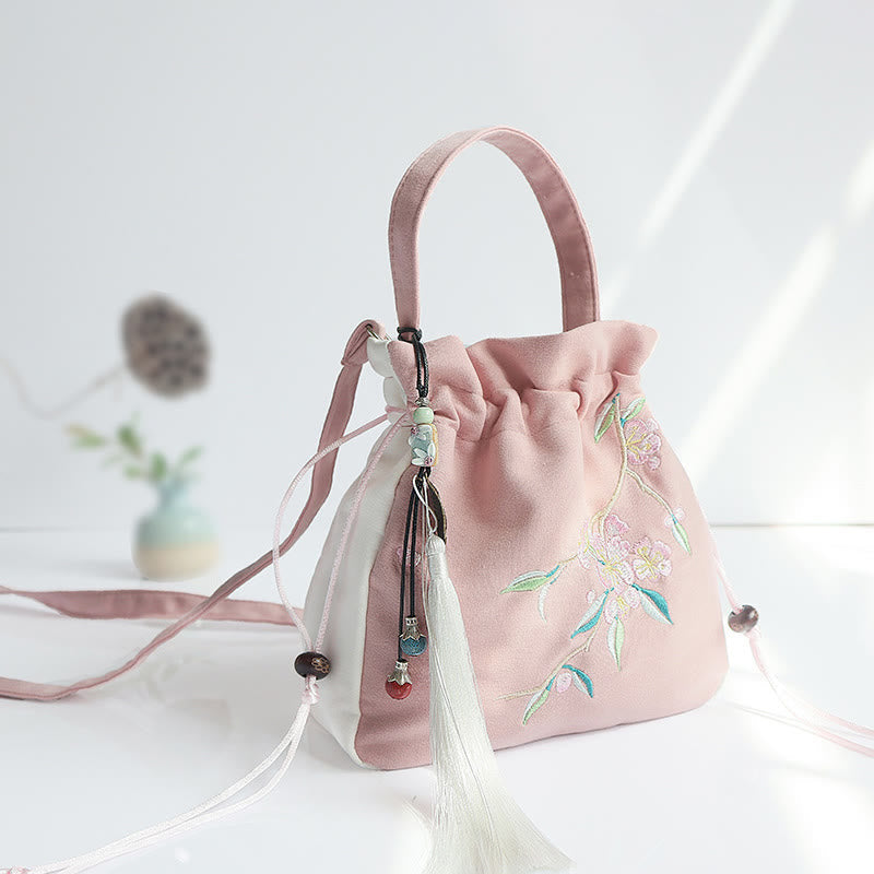 Nimara Ritual Handmade Embroidered Flowers Canvas Tote Shoulder Bag Handbag