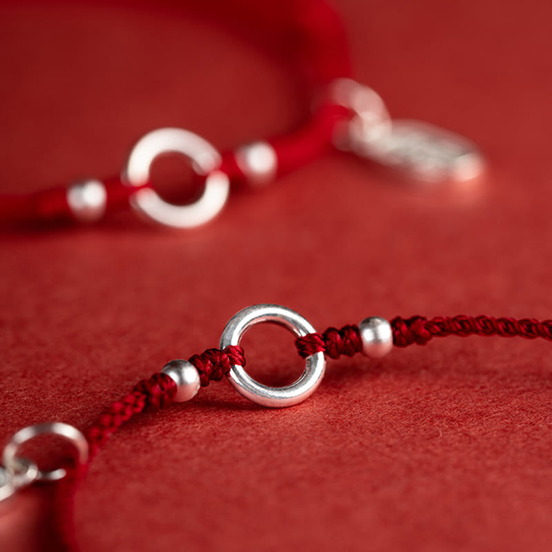 Nimara Ritual 925 Sterling Silver Lucky Fortune Peace Joy Lotus Peace Buckle Red String Bracelet