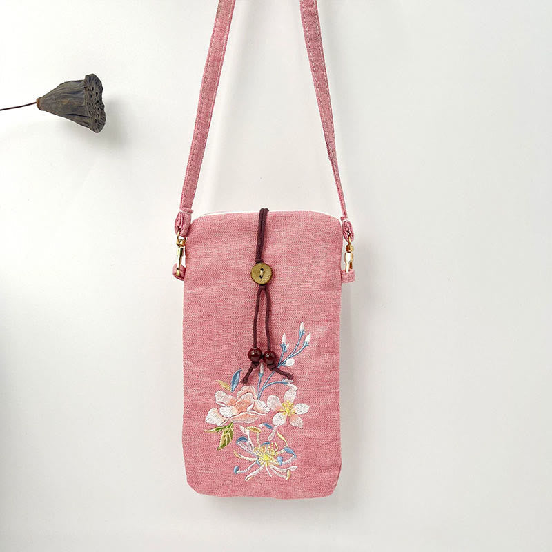 Nimara Ritual Small Embroidered Flowers Crossbody Bag Shoulder Bag Cellphone Bag 11*20cm