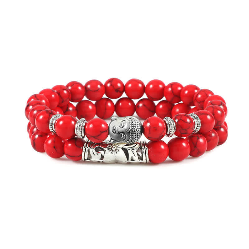 Nimara Ritual 2Pcs Natural Crystal Agate Buddha Protection Bracelet