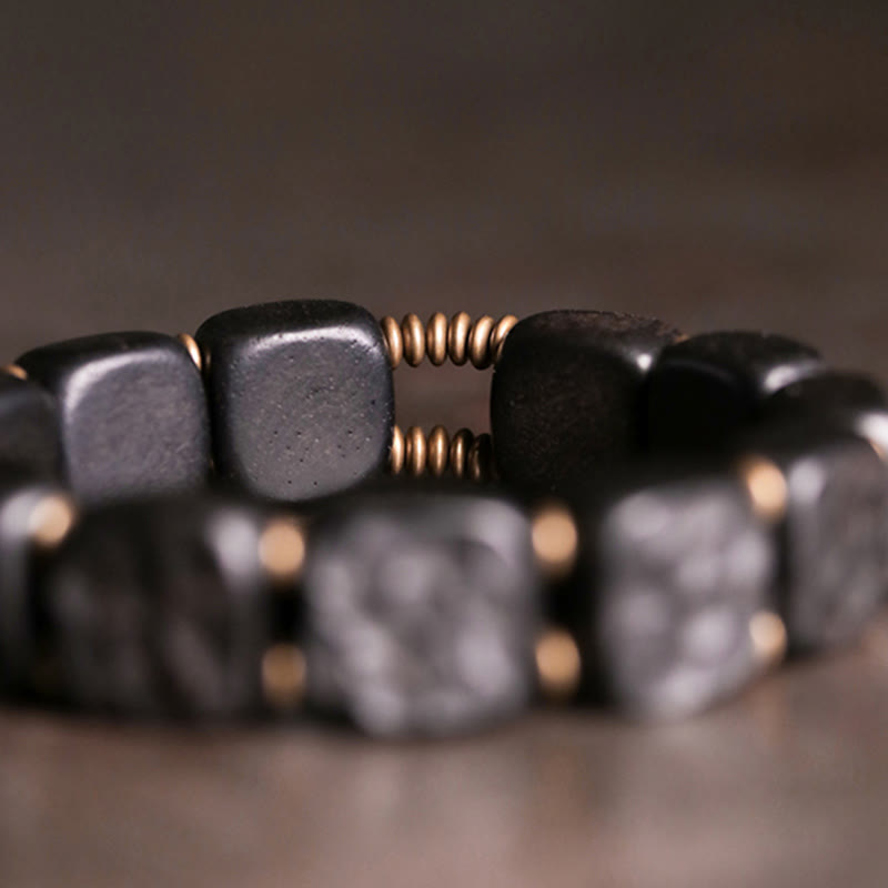 Nimara Ritual Retro Ebony Wood Texture Style Copper Peace Balance Bracelet