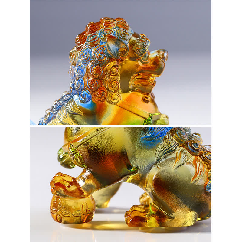 Nimara Ritual Handmade Liuli Crystal Lion Art Piece Strength Home Office Decoration