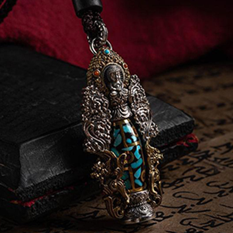 Nimara Ritual Tibetan Nine-Eye Dzi Bead Turquoise Buddha Wealth Rotation Necklace