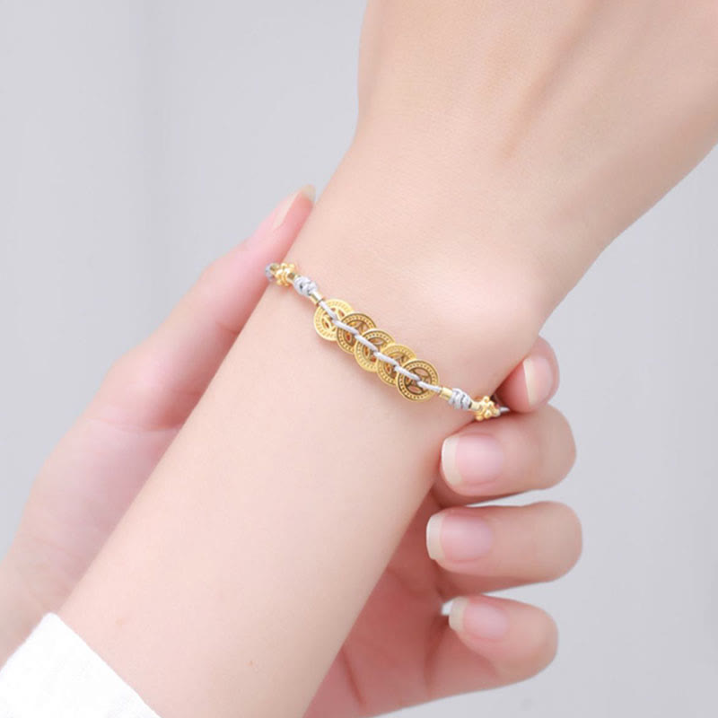Nimara Ritual Copper Coin Fortune Tree Pearl Luck Blue Rope Braided Bracelet