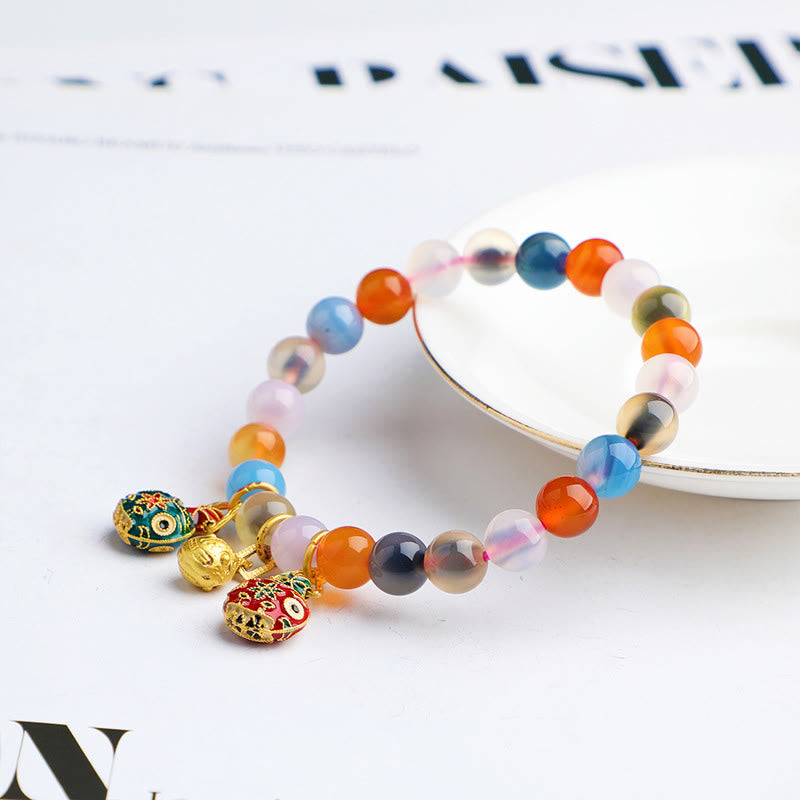 Nimara Ritual Colorful Candy Agate Gold Swallowing Beast Family Peach Harmony Charm Bracelet