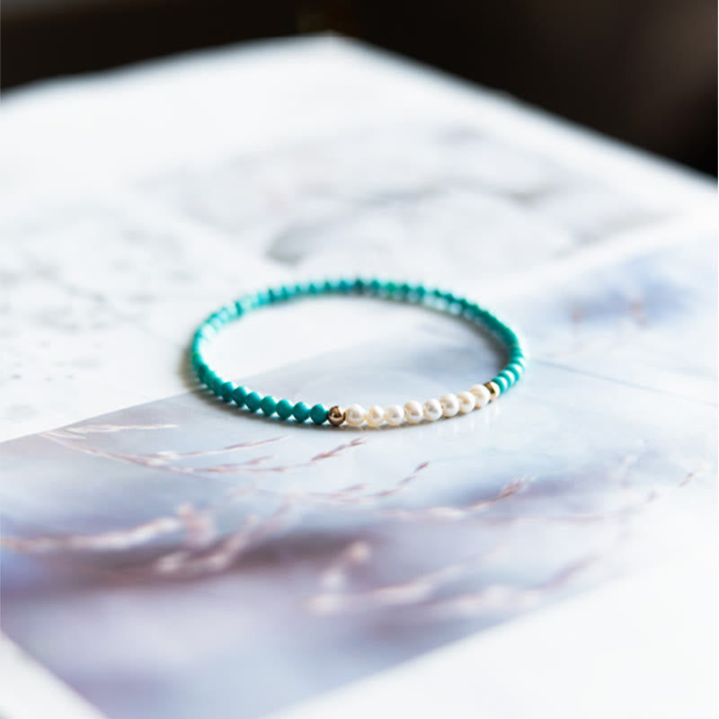 Nimara Ritual 925 Sterling Silver Natural Turquoise Pearl Beaded Bracelet