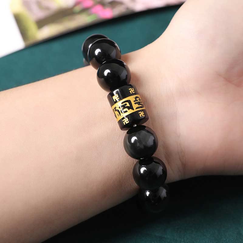 Nimara Ritual Rainbow Obsidian Om Mani Padme Hum Swastika Positive Bracelet