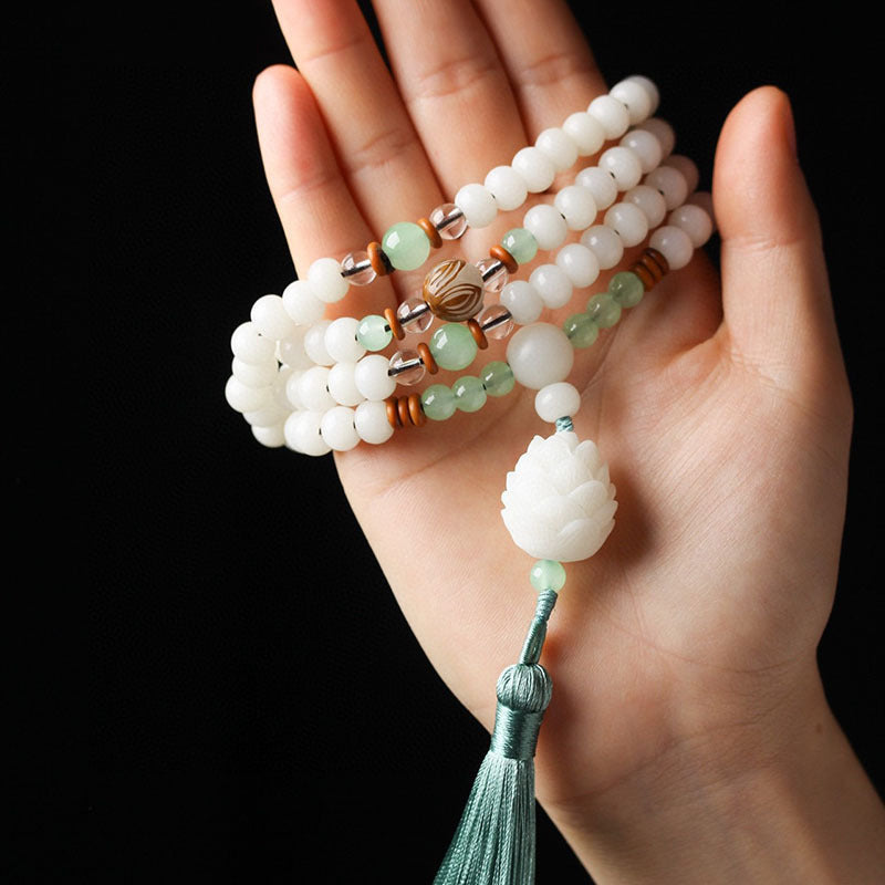 Nimara Ritual White Bodhi Seed Mala 108 Beads Protection Bracelet