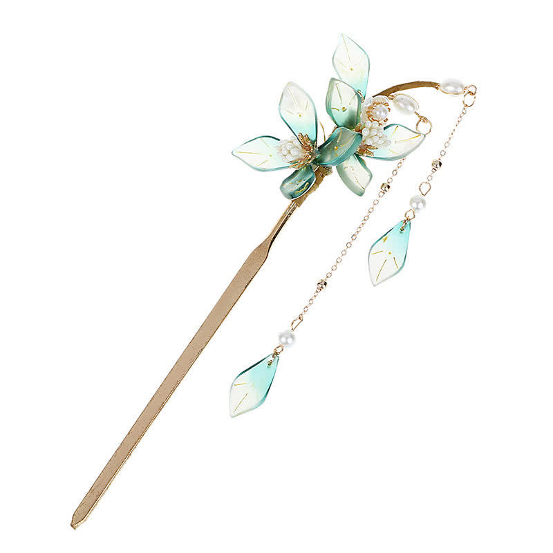 Nimara Ritual Flower Leaf Pearl Peace Tassel Hairpin