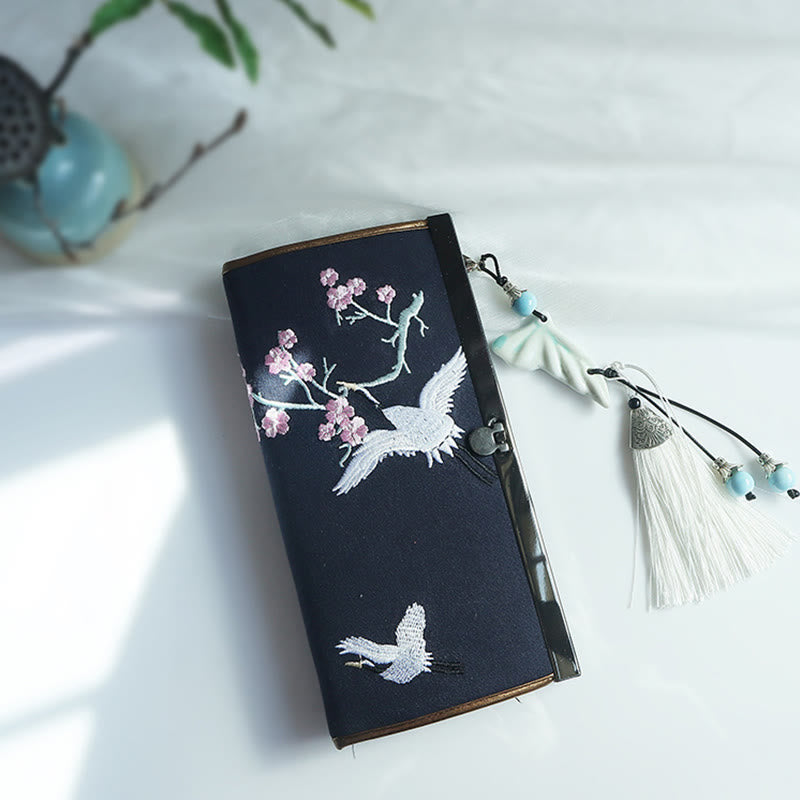 Nimara Ritual Flower Plum Peach Blossom Bamboo Double-sided Embroidery Large Capacity Cash Holder Wallet Shopping Purse