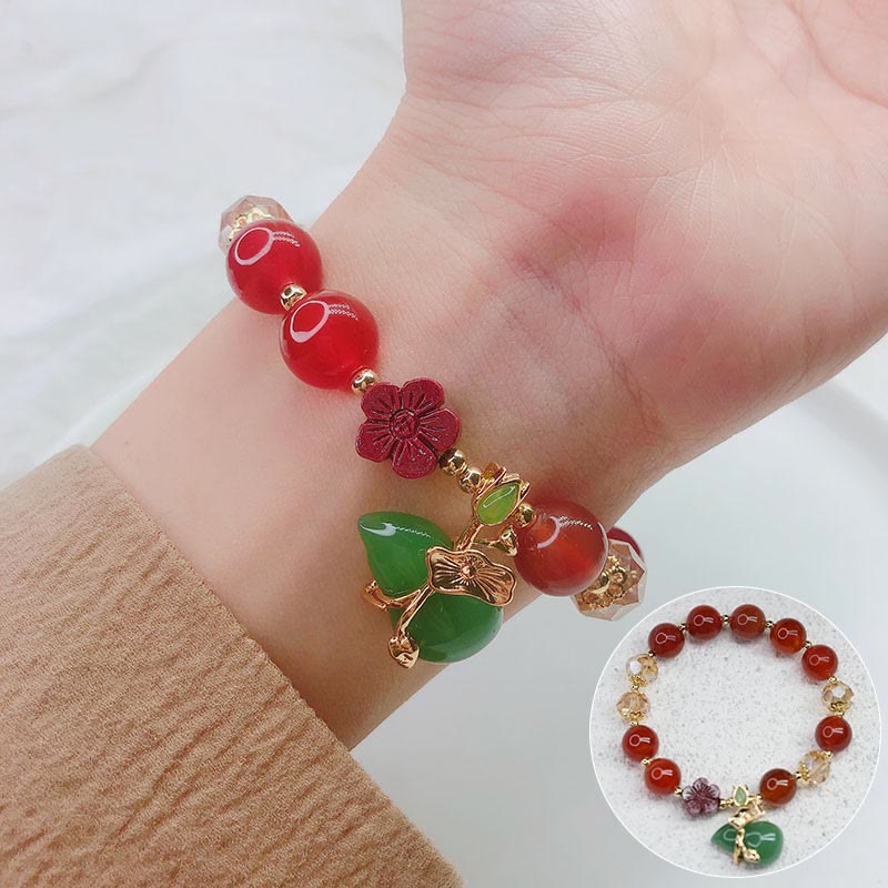 Nimara Ritual Natural Red Agate Green Agate Gourd Cinnabar Flower Beads Confidence Bracelet