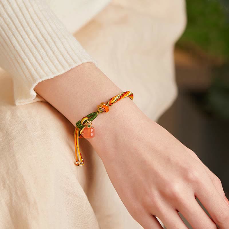 Nimara Ritual Persimmon Red Agate Strength Reincarnation Knot Braid String Bracelet