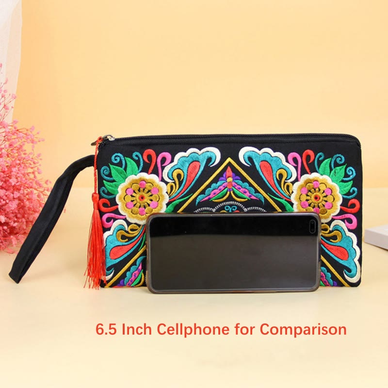 Nimara Ritual Dragon Butterfly Cosmos Flower Embroidery Wallet Shopping Purse
