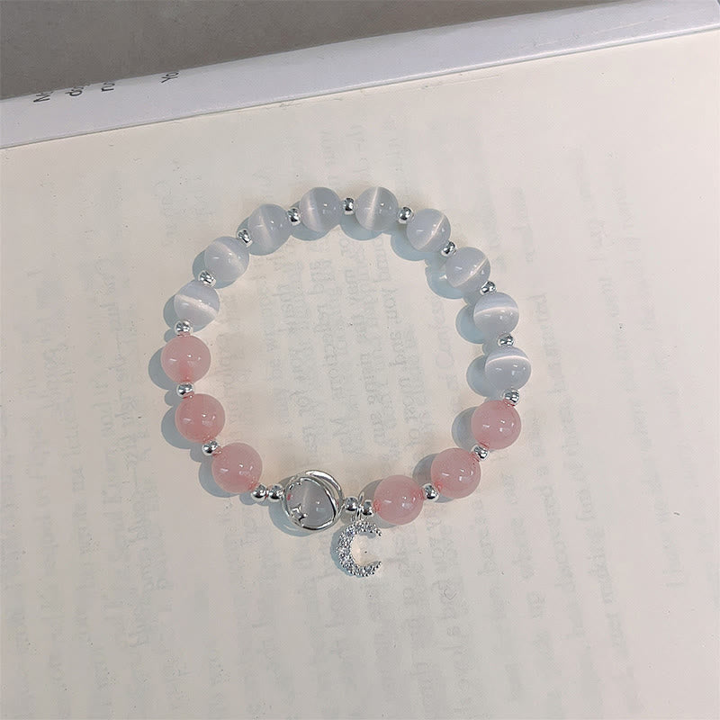 Nimara Ritual Natural Cat's Eye Pink Crystal Moon Love Charm Bracelet