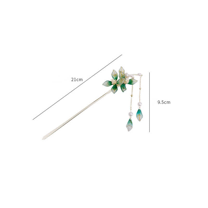 Nimara Ritual Flower Leaf Pearl Peace Tassel Hairpin