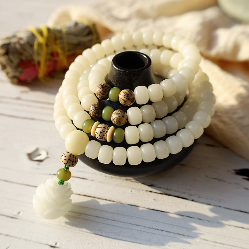 Nimara Ritual "Hoping for Serenity and Mindfulness" Bodhi Lotus Mala Includes Gift Message Card