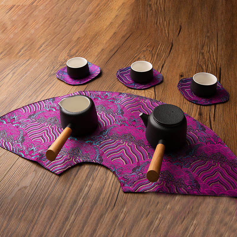 Nimara Ritual Vintage Sea Wave Bamboo Plum Blossom Embroidered Cup Mat Pad Tea Cup Coaster Kung Fu Tea Mat