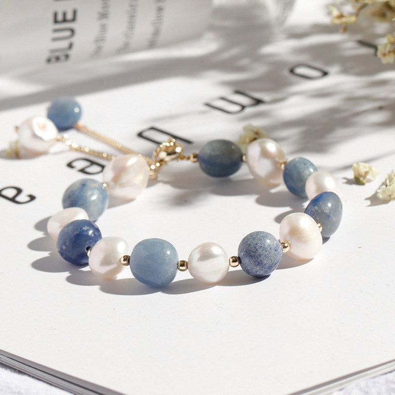 Nimara Ritual Natural Blue Aventurine Crystal Pearl Bead Healing Bracelet
