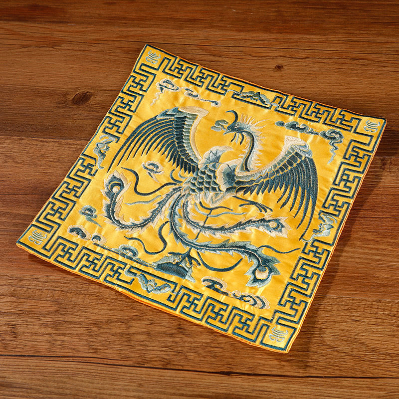Nimara Ritual Crane Phoenix Dragon Kirin Embroidered Cup Mat Pad Tea Cup Coaster Square Kung Fu Tea Mat