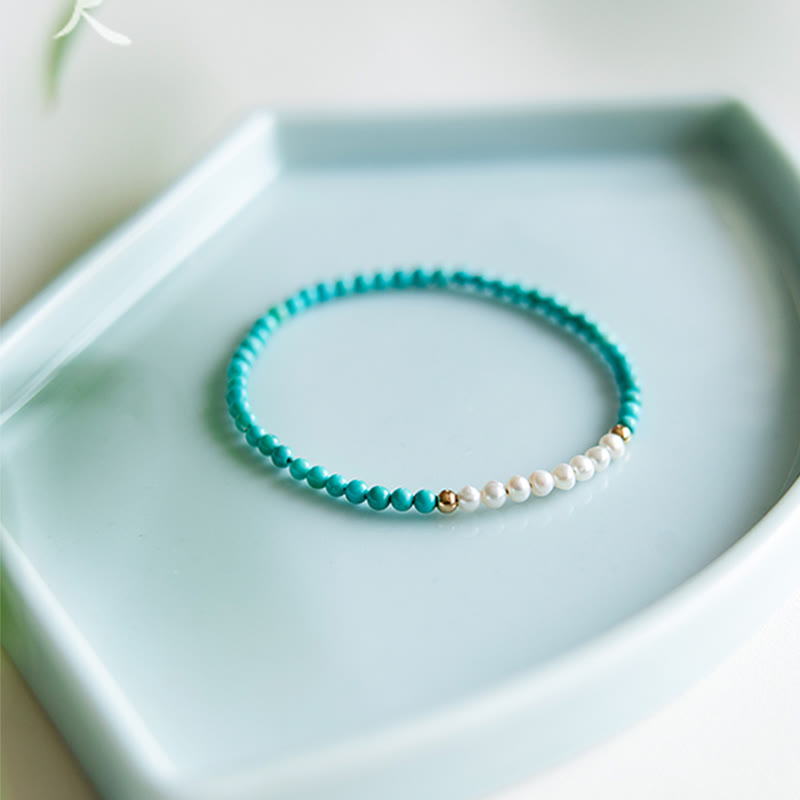Nimara Ritual 925 Sterling Silver Natural Turquoise Pearl Beaded Bracelet