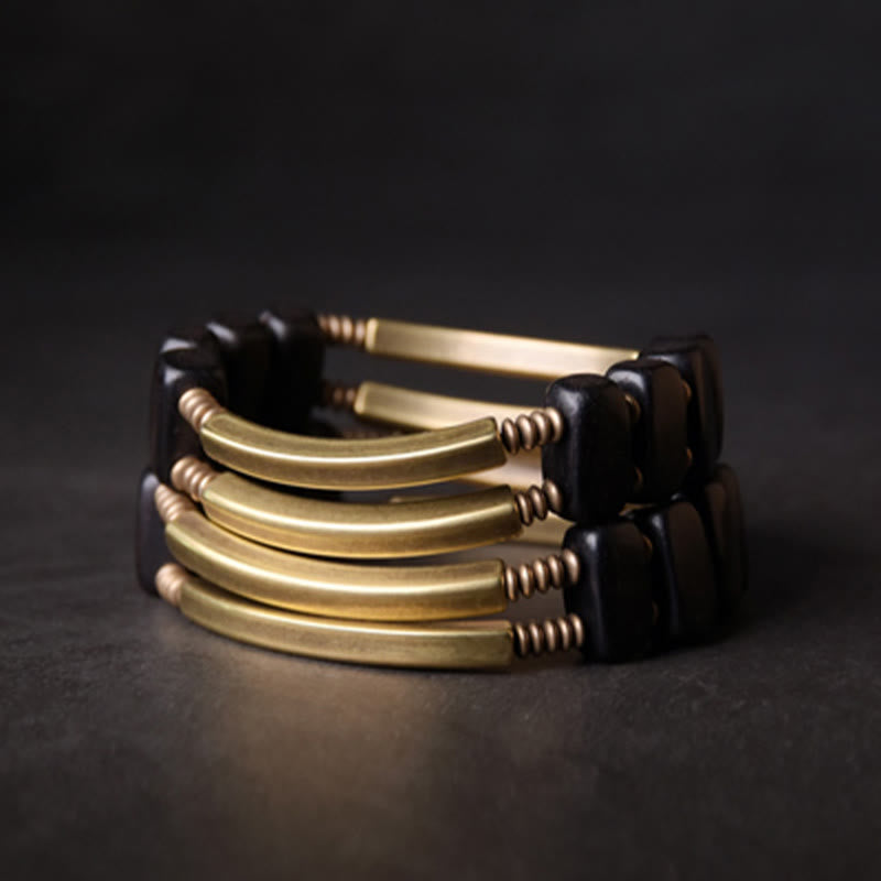 Nimara Ritual Tibetan Ebony Wood Brass Copper Balance Double Layer Bracelet