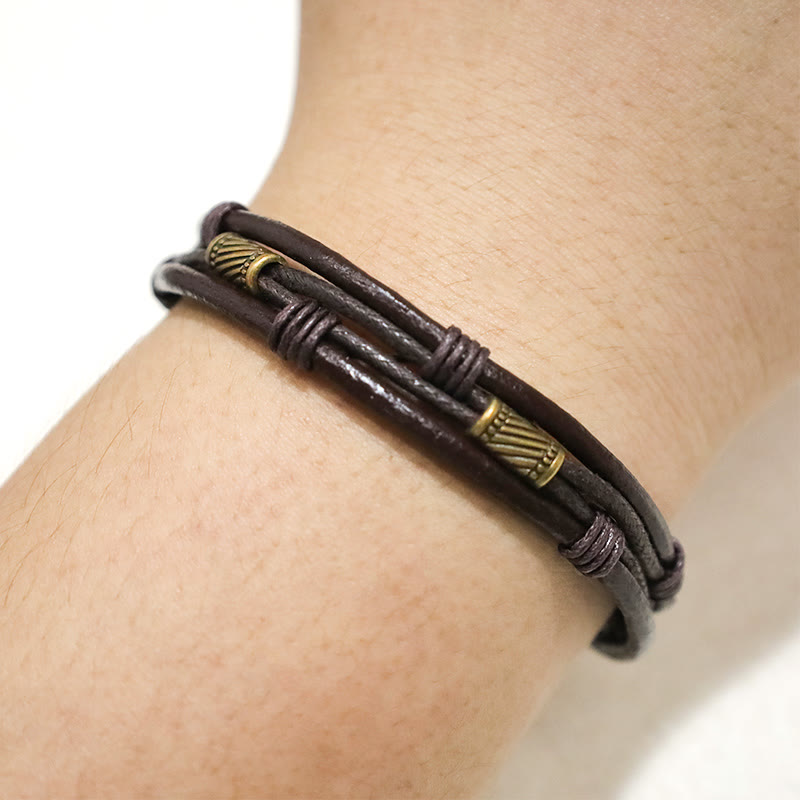 Nimara Ritual Vintage Leather Wrist Band Brown Rope Layered Bracelet Bangle