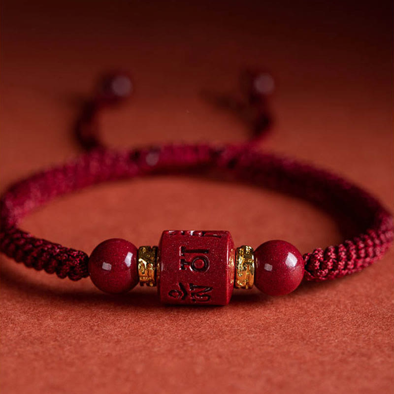 Nimara Ritual Tibet Cinnabar Om Mani Padme Hum Engraved Blessing Braided Bracelet