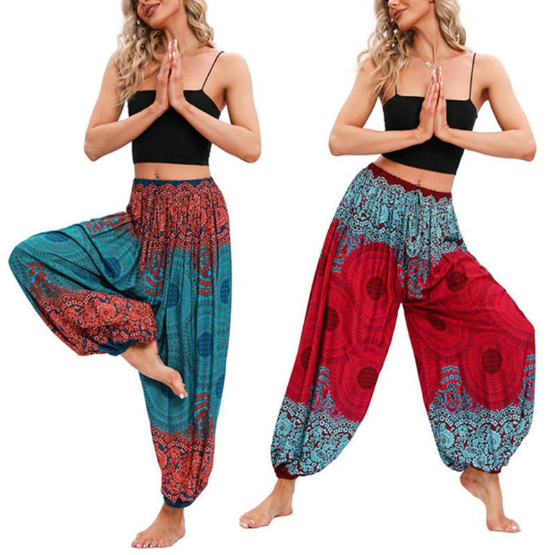 Nimara Ritual Loose Circle-shaped Flowers Pattern Harem Trousers Women's Yoga Pants