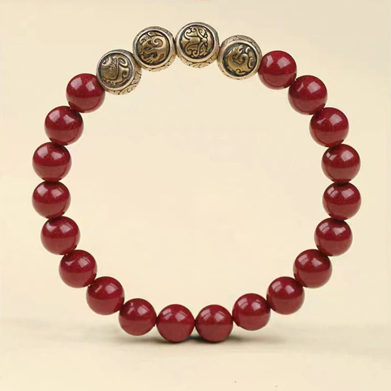 Nimara Ritual 925 Sterling Silver Natural Cinnabar Four Beasts Blessing Bracelet