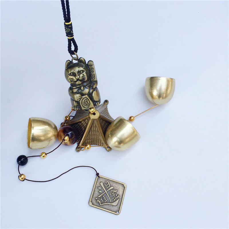 Nimara Ritual Auspicious Wealth Cat Wall Hanging Chime Bell Copper Luck Handmade Home Decoration