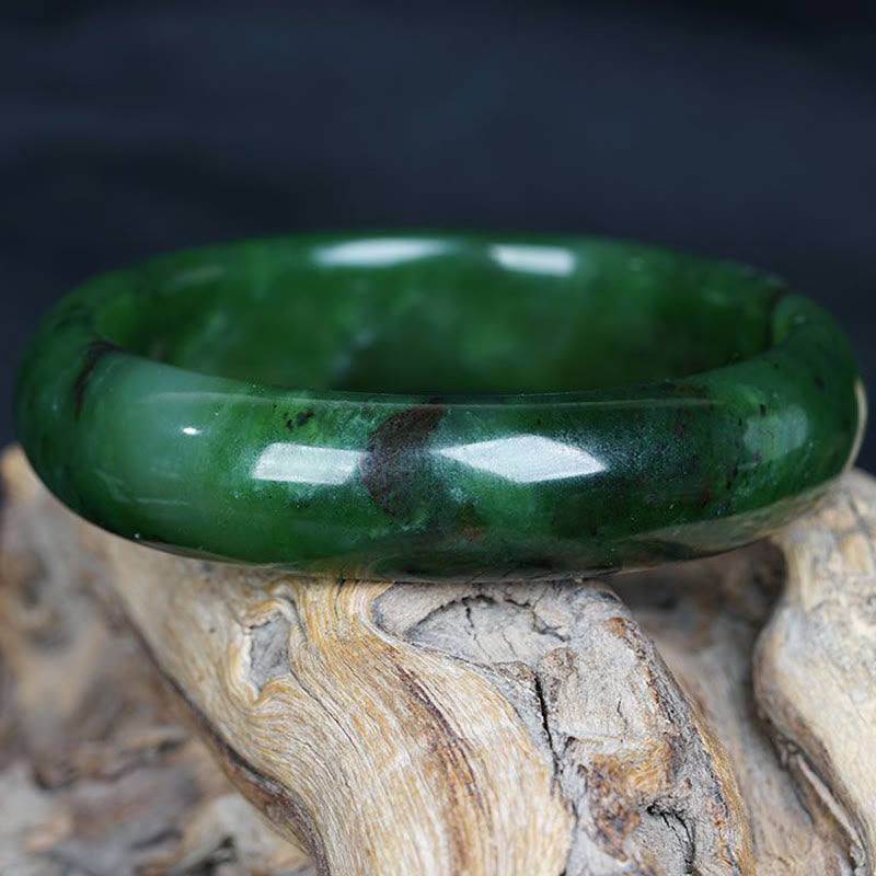 Nimara Ritual Natural Hetian Cyan Jade Happiness Success Bracelet Bangle