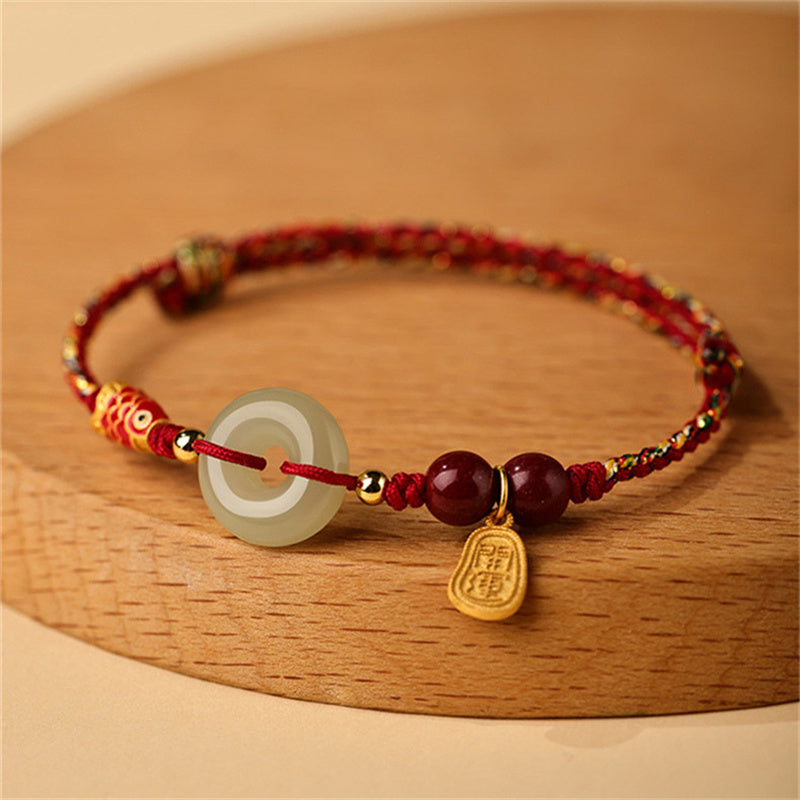 Nimara Ritual 925 Sterling Silver Koi Fish Hetian Jade Peace Buckle Luck Bracelet