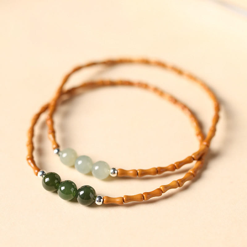 Nimara Ritual Natural Olive Pit Bamboo Pattern Hetian Jade Beads Luck Bracelet