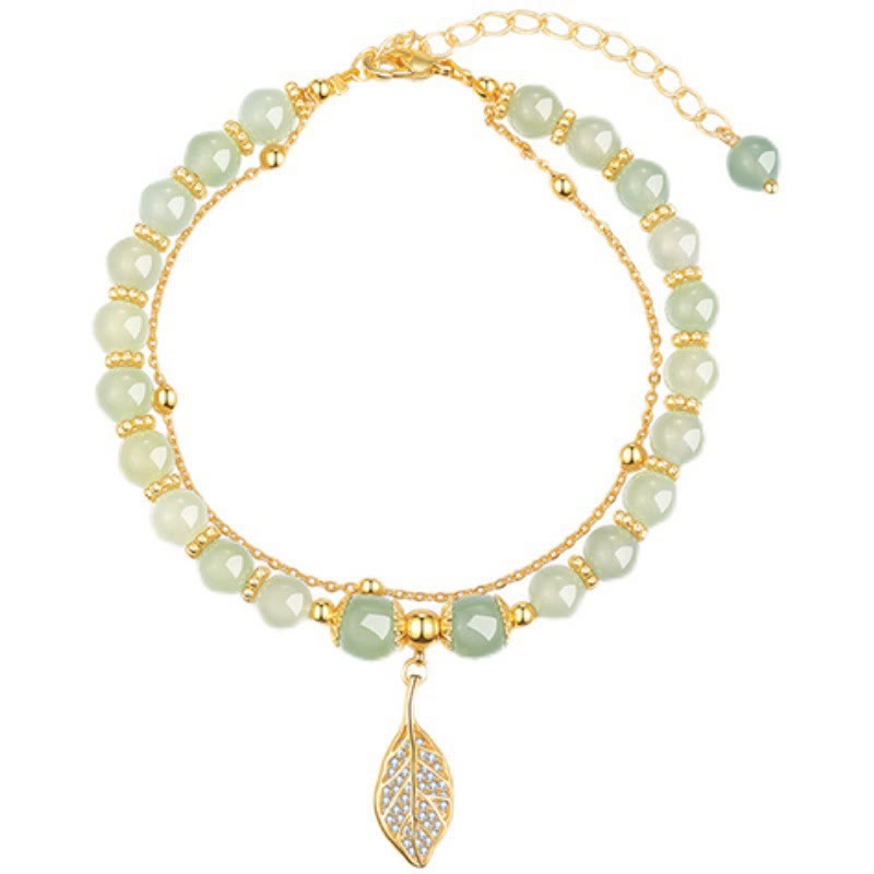Nimara Ritual Jade Leaf Ginkgo Tulip Peanut Fu Character Luck Beaded Bracelet