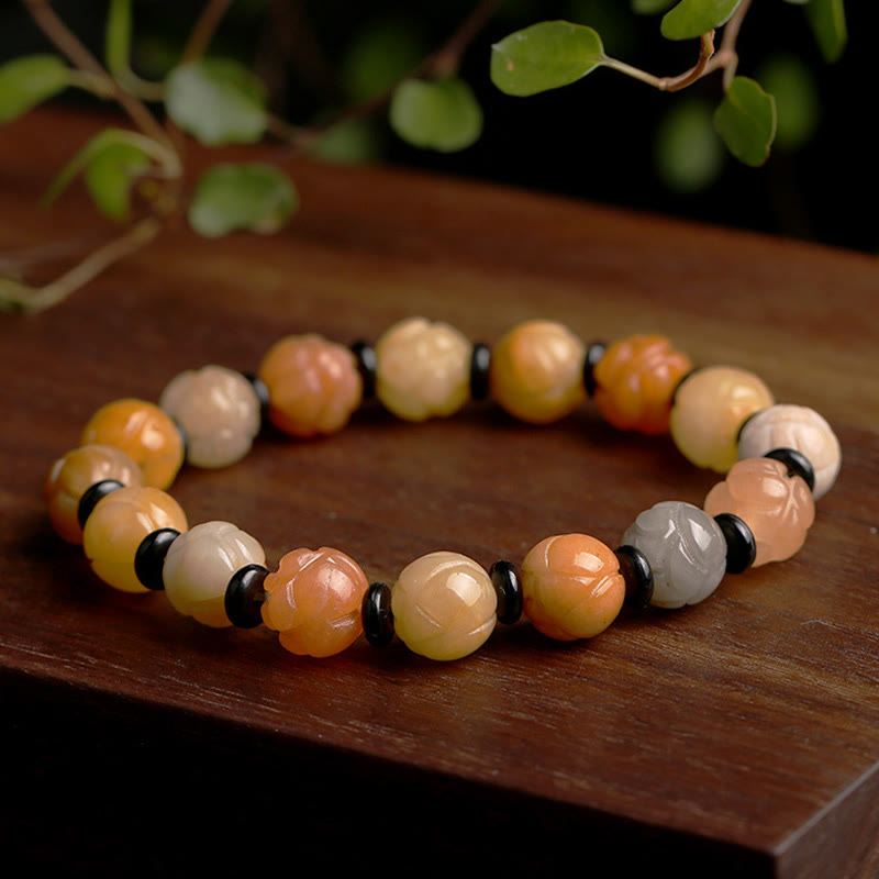 Nimara Ritual Golden Silk Jade Lotus Wealth Luck Bracelet