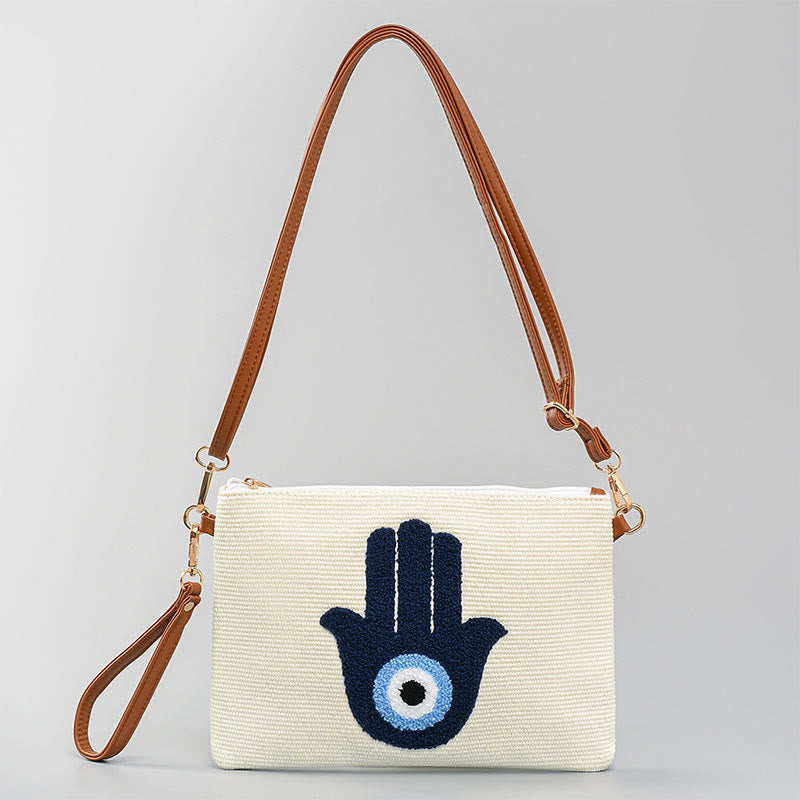 Nimara Ritual Evil Eye Leaf Hamsa Canvas Crossbody Bag Shoulder Bag Handbag