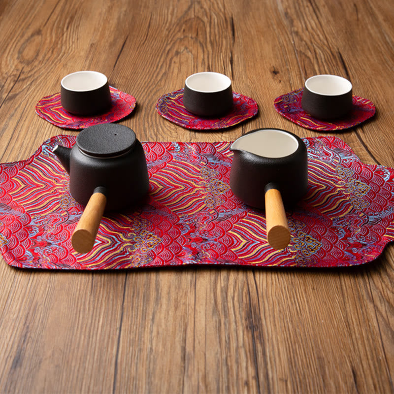 Nimara Ritual Sea Wave Bamboo Plum Blossom Brocade Embroidery Cup Mat Pad Tea Cup Coaster Kung Fu Tea Mat