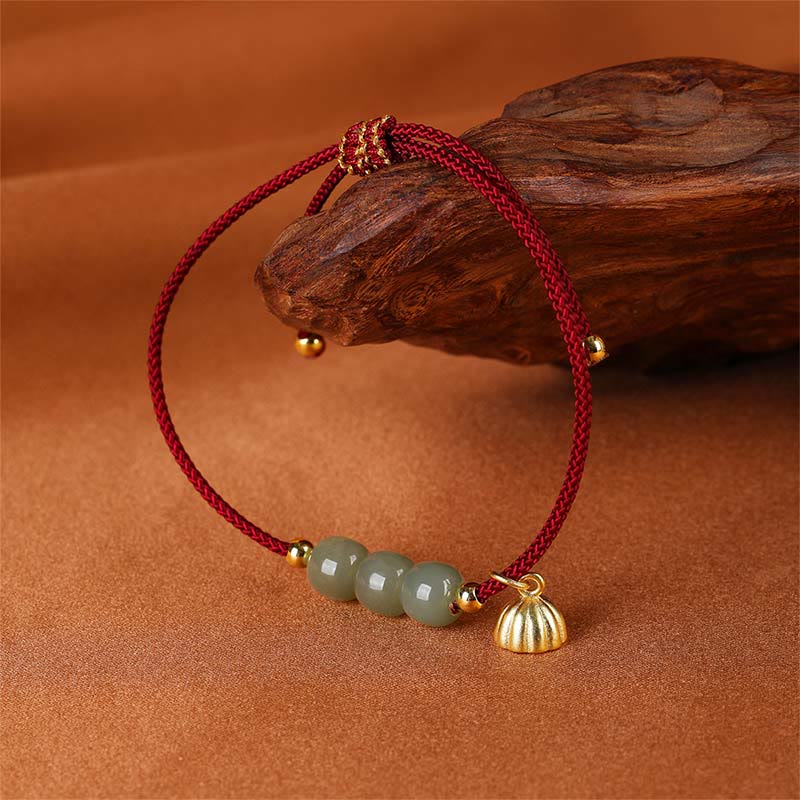 Nimara Ritual Handmade Hetian Jade Bead Lotus Pod Prosperity Luck Braided Bracelet