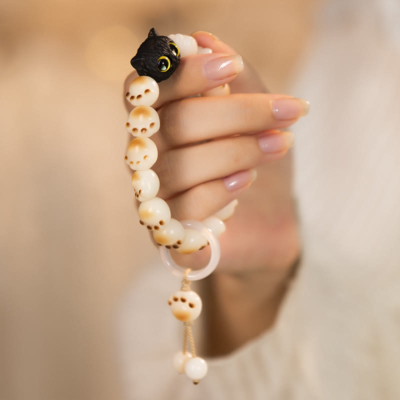 Nimara Ritual Natural Bodhi Seed Red Sandalwood Lovely Paw Lucky Cat Peace Bracelet
