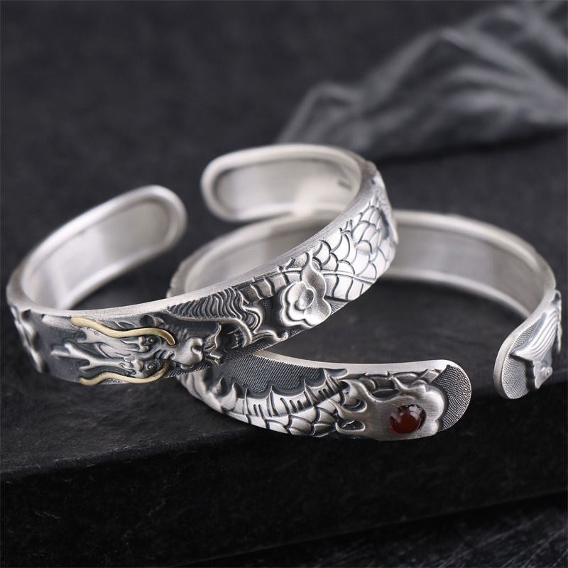 Nimara Ritual 999 Sterling Silver Dragon Strength Protection Bracelet Bangle