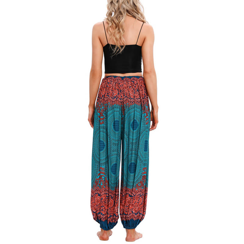 Nimara Ritual Loose Circle-shaped Flowers Pattern Harem Trousers Women's Yoga Pants