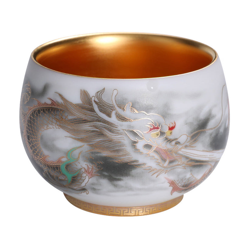 Nimara Ritual Dragon Gilt Gourd Ceramic White Porcelain Teacup Kung Fu Tea Cup 160ml