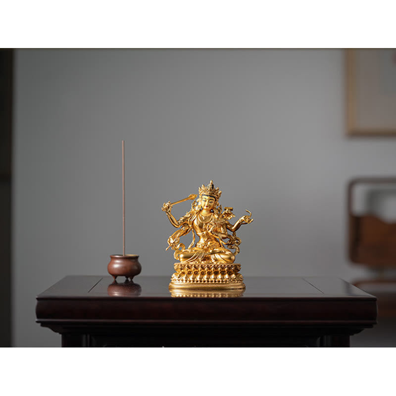 Nimara Ritual Four-armed Manjusri Bodhisattva Gold Figurine Compassion Serenity Copper Statue Home Decoration