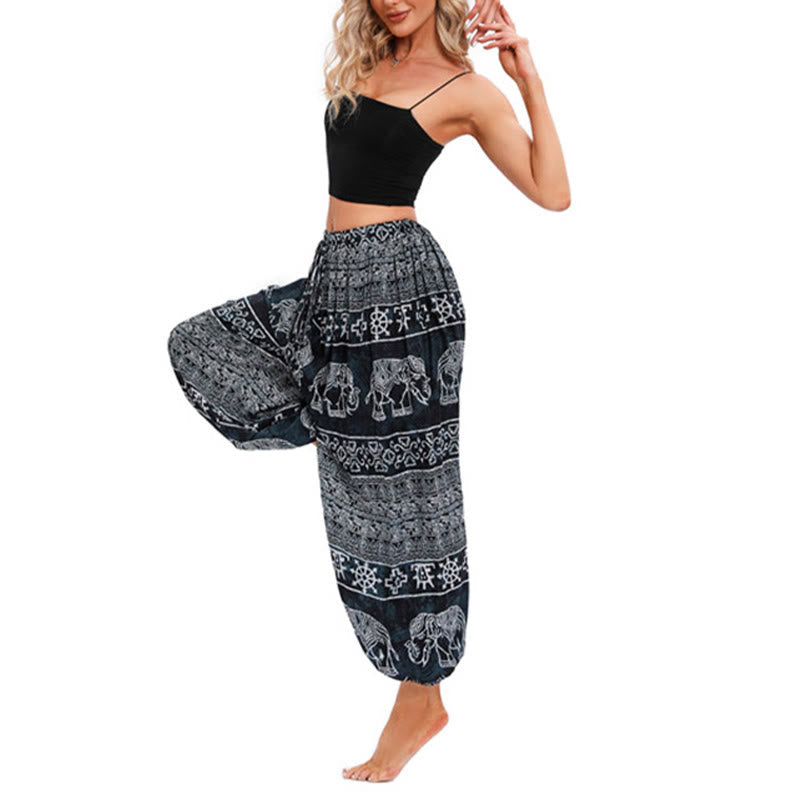 Nimara Ritual Elephant Geometry Pattern Casual Loose Harem Trousers Women's Yoga Pants