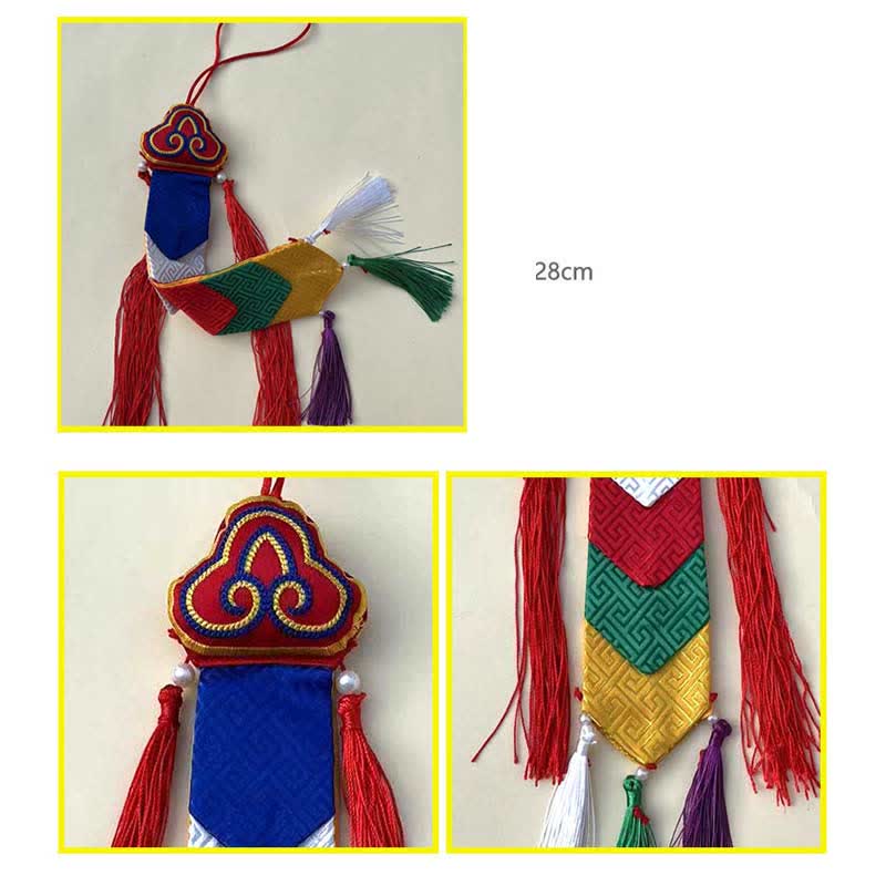 Nimara Ritual Lotus Flower Eight Auspicious Symbols Meditation Enlightenment Colorful Tassels Wall Art
